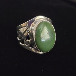Vintage 925 Silver Jade Ring Nephrite Jade Ring